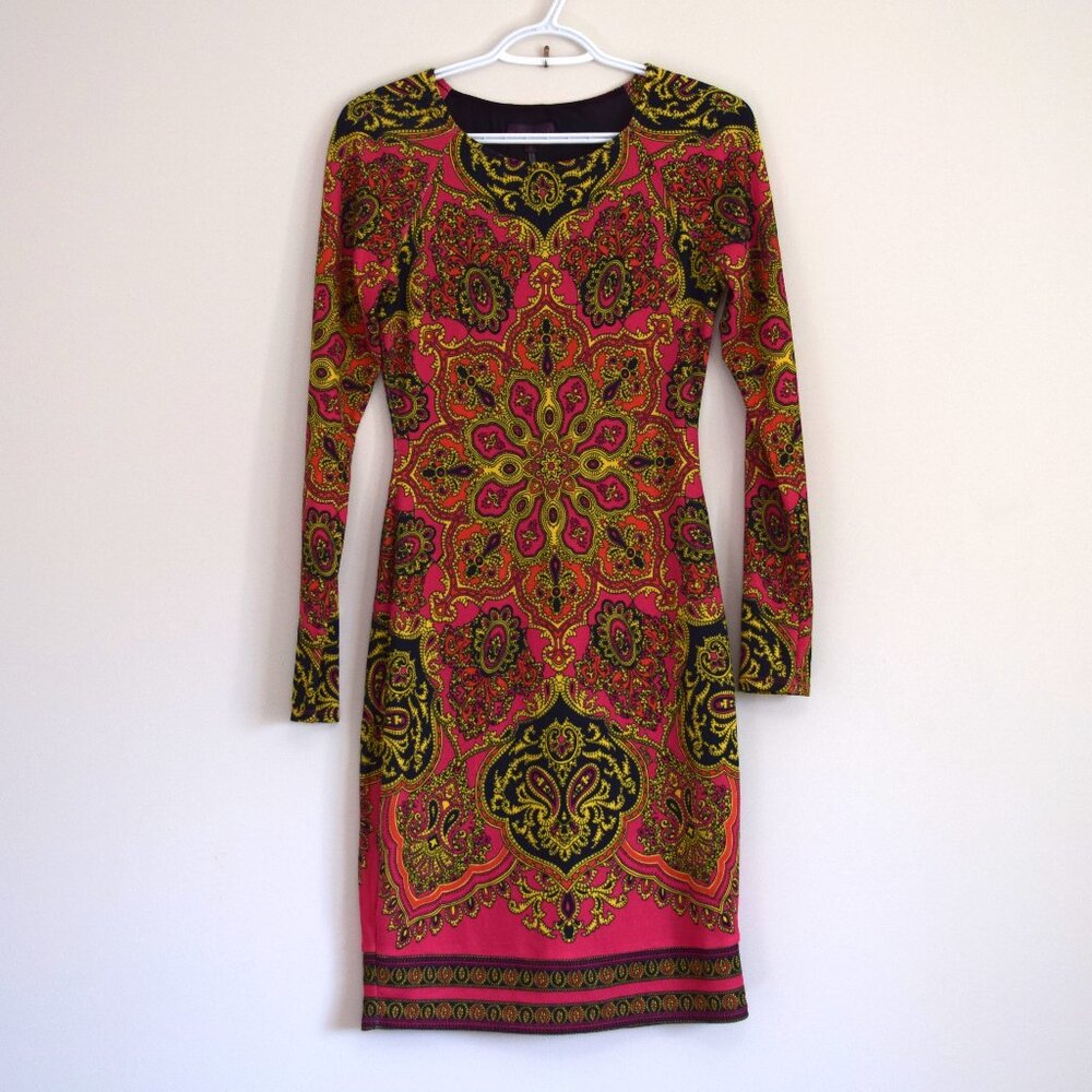 MOVING SALE- Boho Patterned Hale Bob Long Sleeve Bodycon Dress
